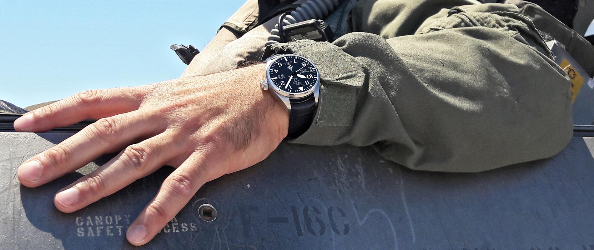 Aerobatic Team Zeus Watch on the wrist of F-16C fighter pilot