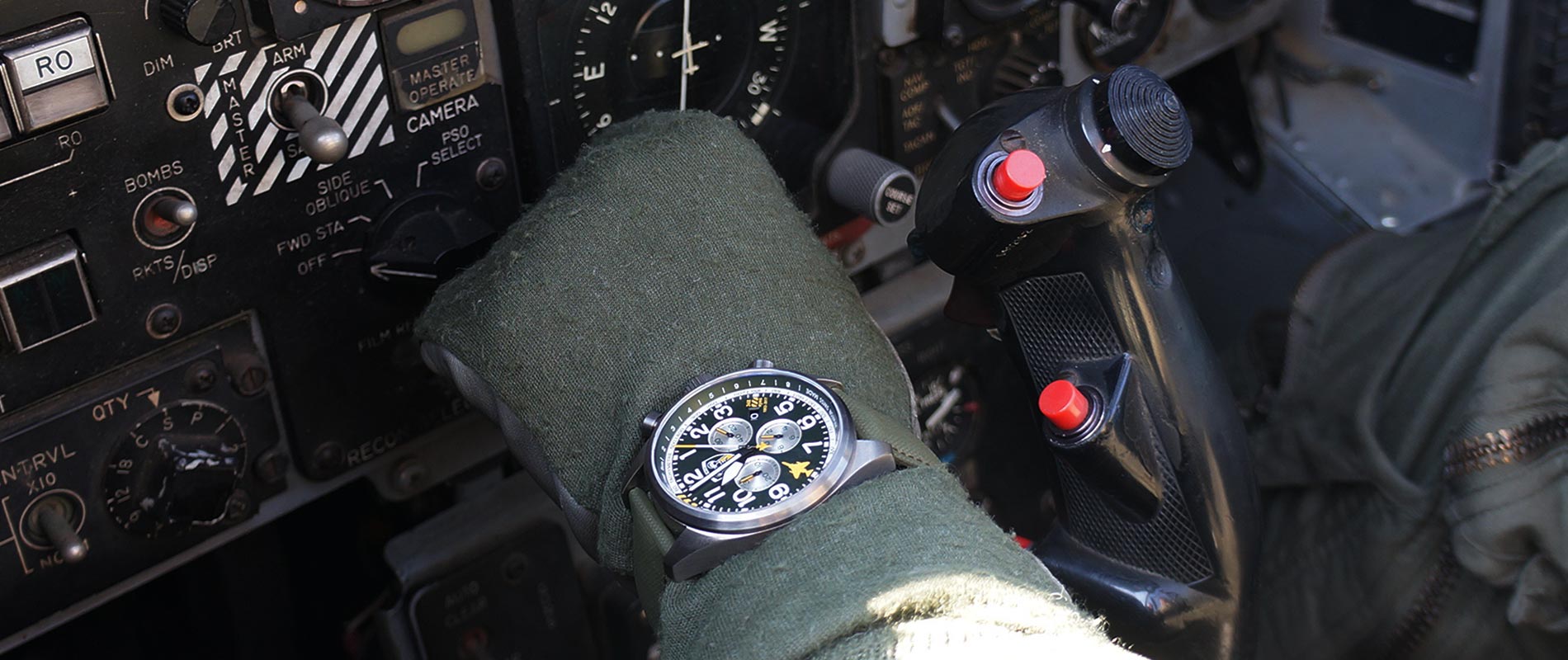 Hellenic Squardron 348 commemorative watch in the cockpit of RF-4E Phantom II aircarft