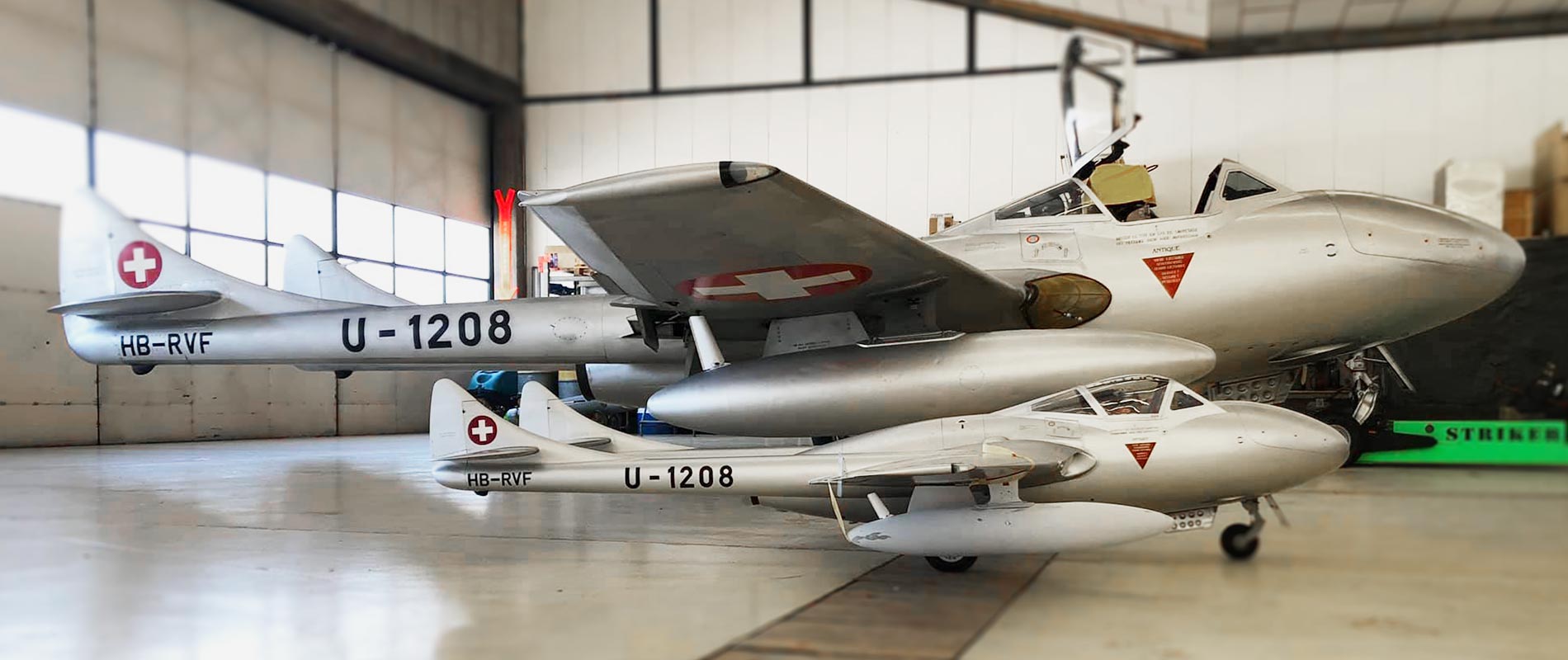 Swiss Jet Scale Team developed the new aircraft model  Swiss Air Force de Havilland DH.100 Vampie FB.6 aircraft HB-RVN